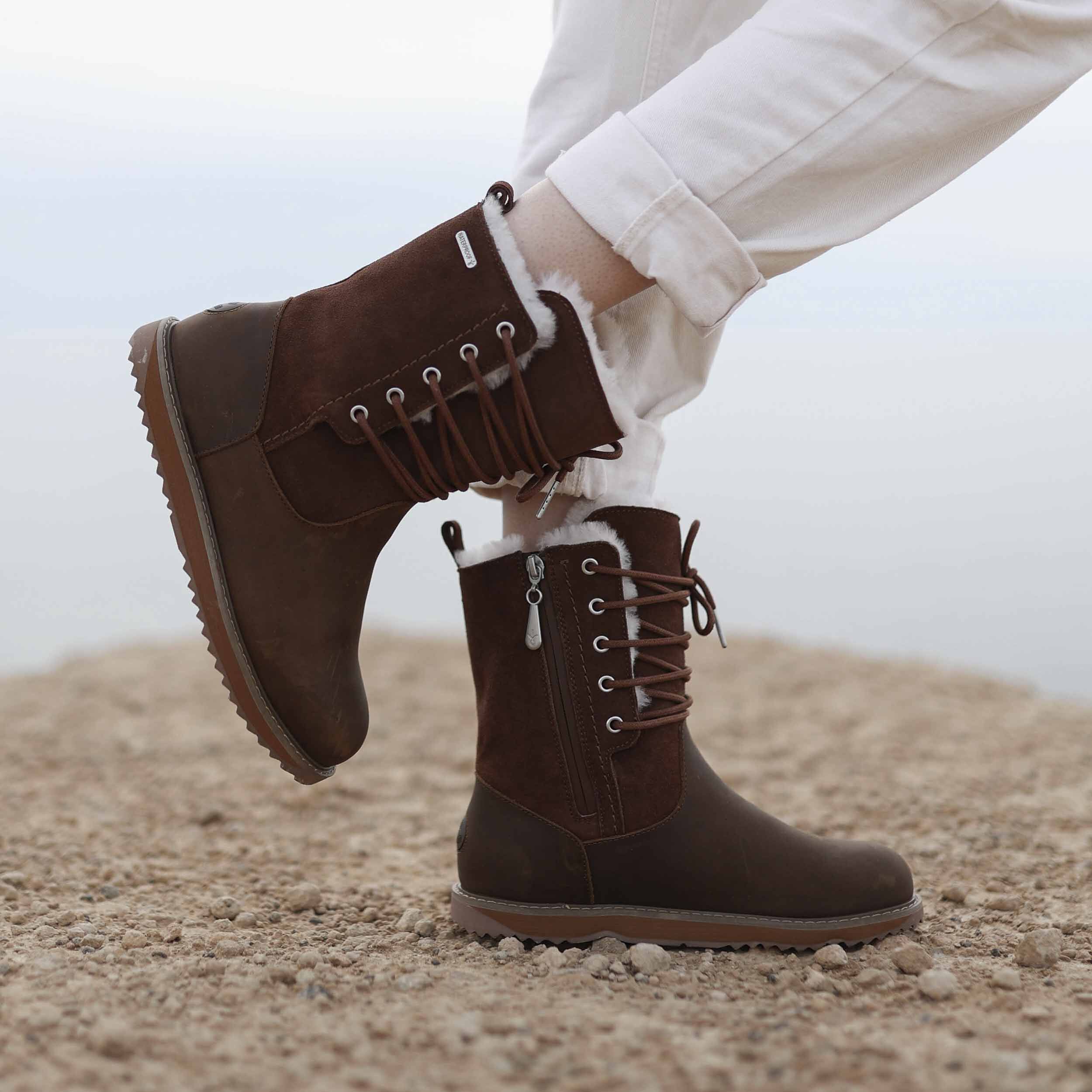Leather top emu boots