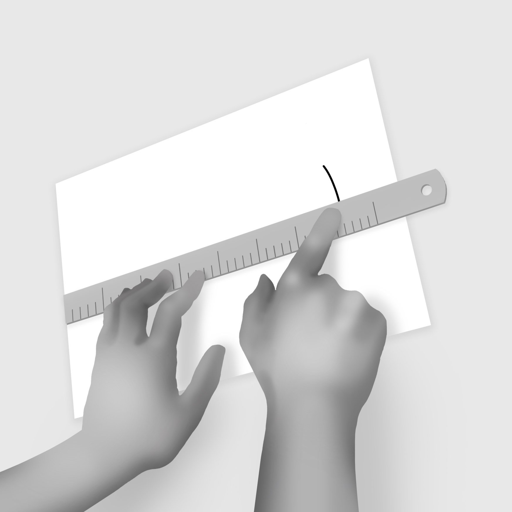 Diagram for 'Step 3' - Person measuring paper up to the pencil mark with a ruler