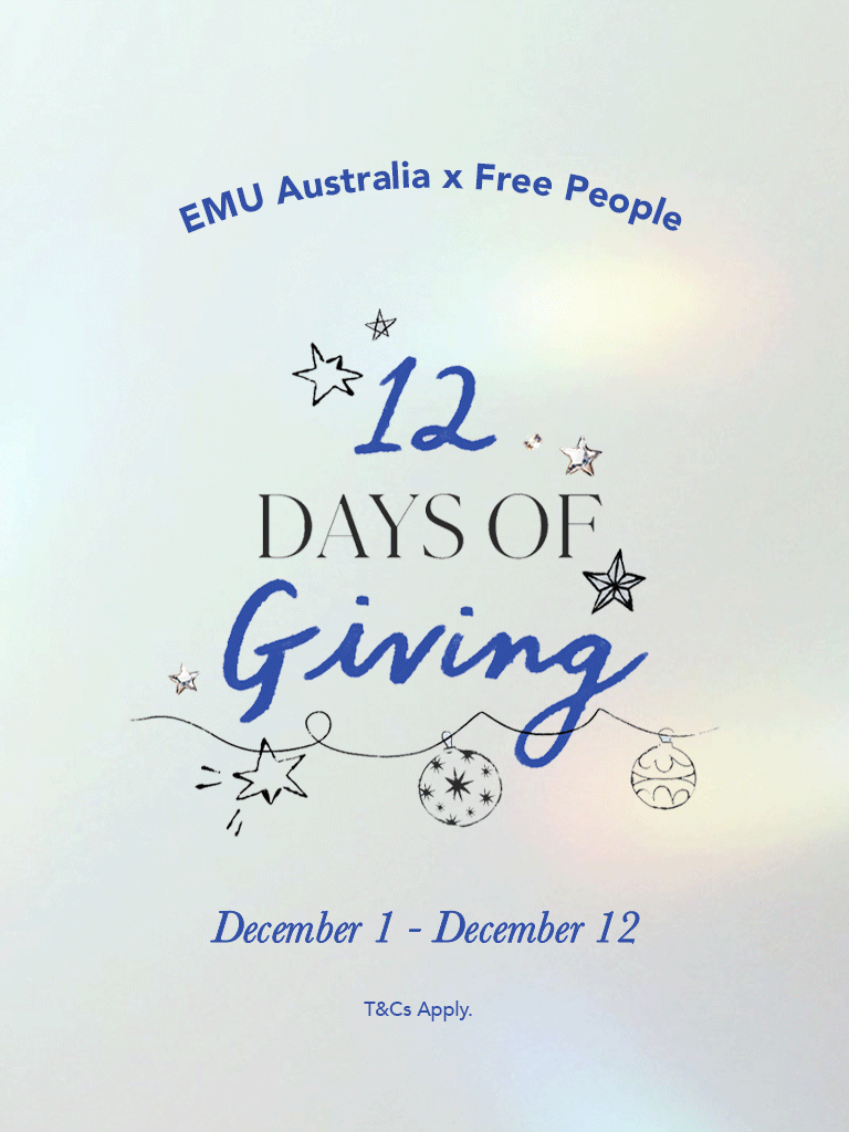EMU x Free People 12 Days of Giving, December 1 - December 12. Enter for your chance to win.