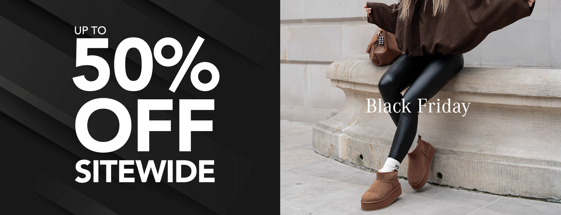 ADD ALT TEXT reads:Black Friday - up to 50% off sitewide
