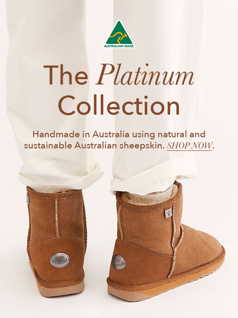 Model wearing white jeans and Australian Made sheepskin boots in Chestnut
