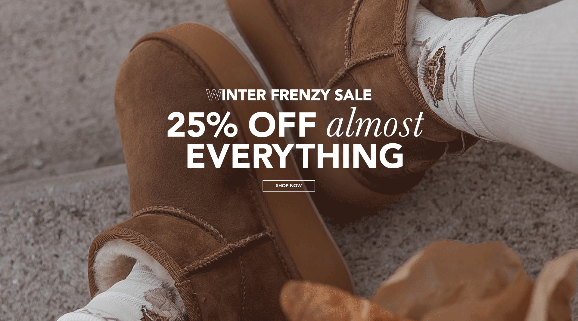 ADD ALT TEXT reads: Winter Frenzy Sale. 25% off almost everything.