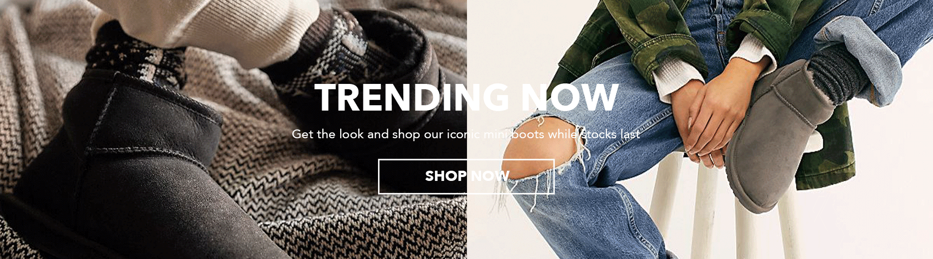 rotating images of women wearing EMU Australia sheepskin boots in indoor & outdoor settings