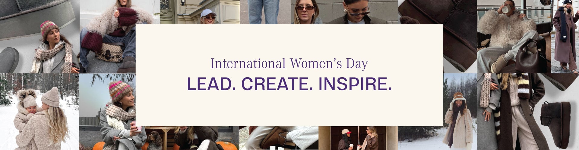 Text reads: International Women's Day. Lead. Create. Inspire.