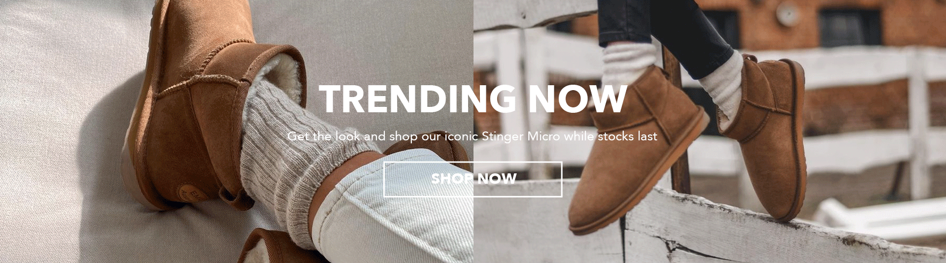 rotating images of women wearing EMU Australia sheepskin boots in indoor & outdoor settings