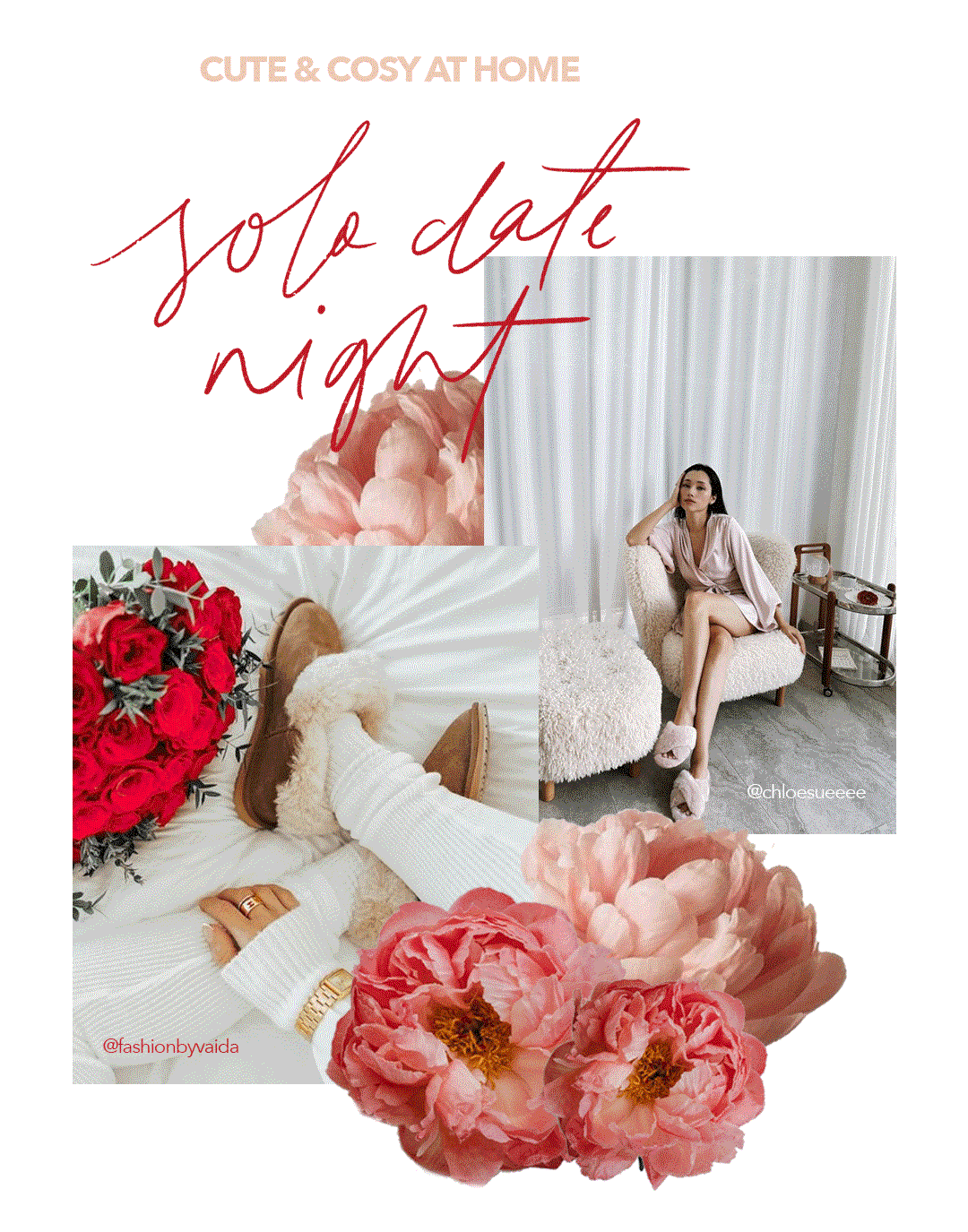'Cute & Cosy at Home: Solo Date Night' women wearing cosy sheepskin slippers at home
