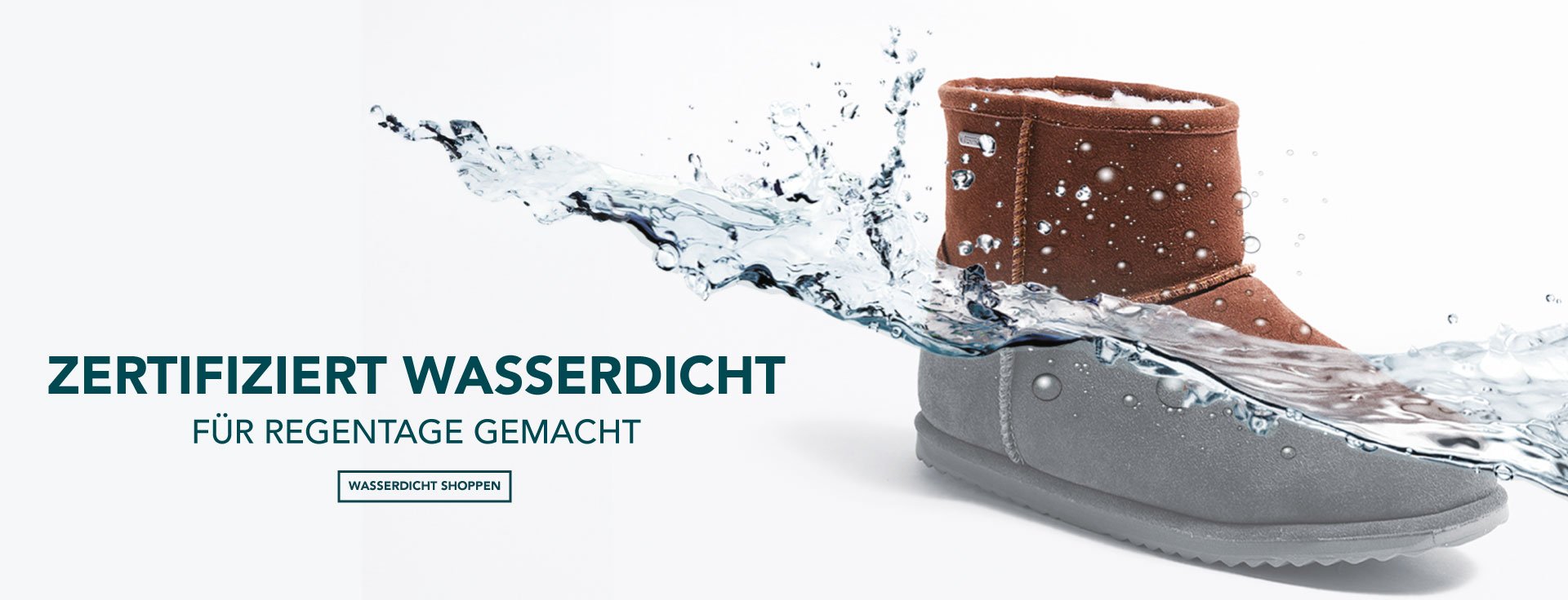 ADD ALT TEXT reads:Certified Waterproof. Made for rainy days. Shop waterproof.