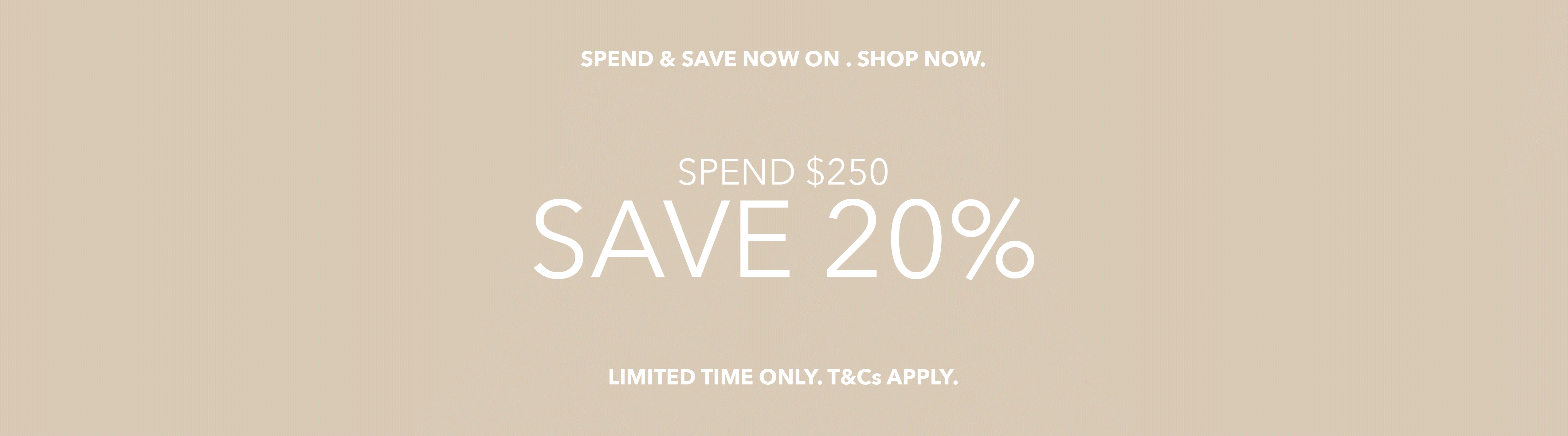 Spend & Save Now On, Spend $250 Save 20%