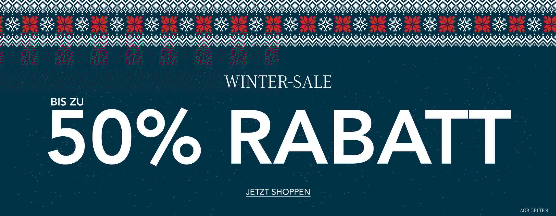 ADD ALT TEXT reads:Winter Sale. Up to 50% off. T&C's Apply.