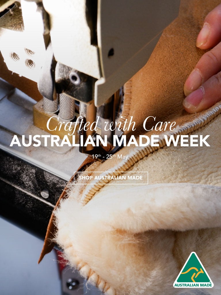 ADD ALT TEXT reads: Crafted with care. Australian Made Week 19th-25th May.