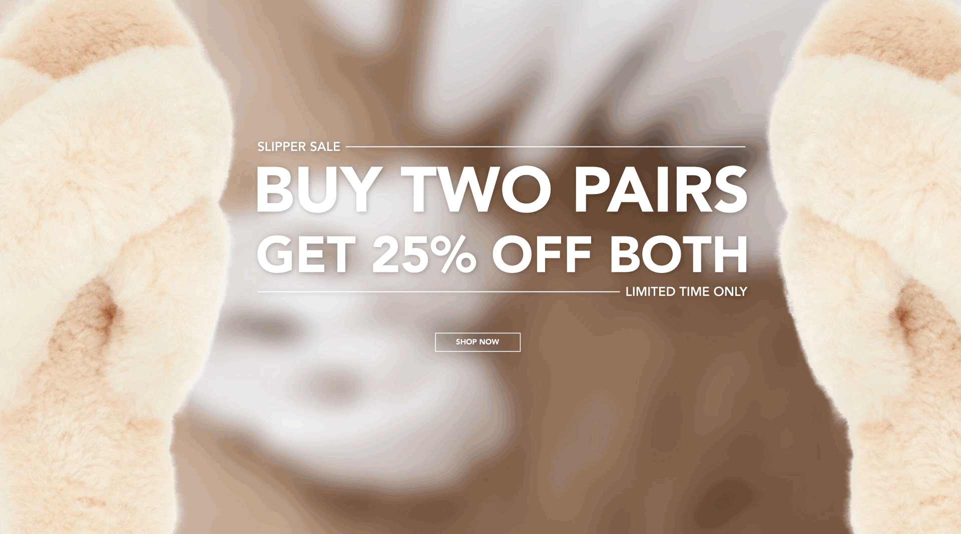 ADD ALT TEXT reads: Slipper Sale. Buy two pairs, get 25% off both. Limited Time Only. Shop now.